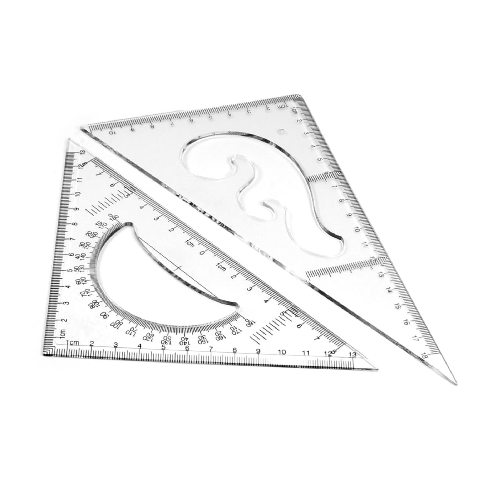 Utoolmart Plastic 20cm Triangle Ruler, Large Architectural Drafting Tool for Students, Engineers, Designers, with Protractor and French Curve, Metric, Silver, Portable