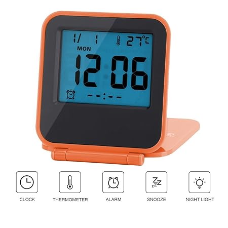 zusammenklappbar Wecker Tragbar Ultra Slim Design Reise Tabletop Digital Wecker mit temperaturanzeige Kalender Datum Woche Or