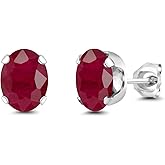 Gem Stone King 925 Sterling Silver Red Ruby Stud Earrings for Women Men | 3.20 Cttw | Gemstone July Birthstone | Oval 8X6MM