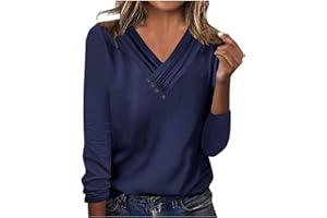 JXSOYEN Long Sleeve Shirts for Women Fall Clothes Casual V Neck Buttom Tops Solid Color Shirts 2024