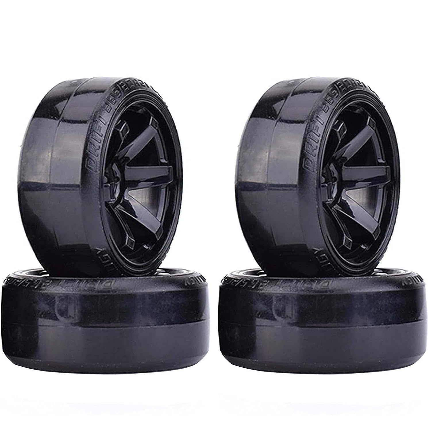 KINGCOO RC Drift Car Wheel and Tyre, 4PCS 63mm Hard Tires Plastic Wheel Rims for 1/10 On-Road Racing Drifting Car Spare Parts for HSP Tamiya HPI Kyosho(Black)