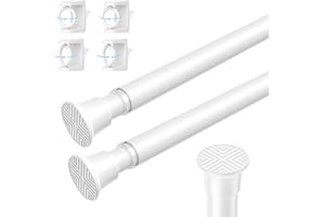 AIZESI 2PCS Spring Tension Curtain Rods 24 to 46 Inch White Spring Curtain Rod Short Curtains Rod Tension Small Curtains Rods for Window, (With Two Set Rod's Holder)