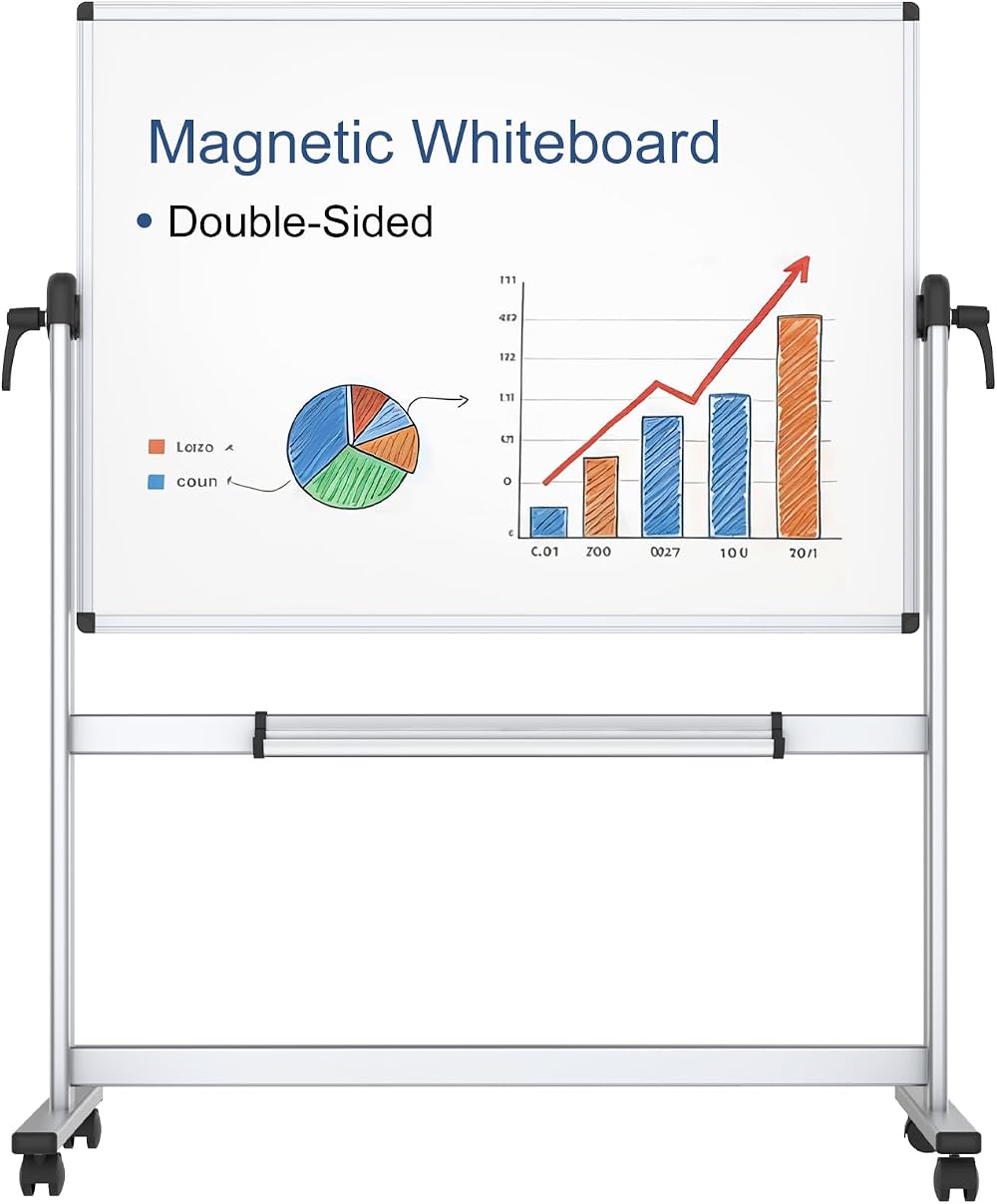 VIZ-PRO Double-Sided Magnetic Revolving Whiteboard 1200x900mm Aluminum Frame