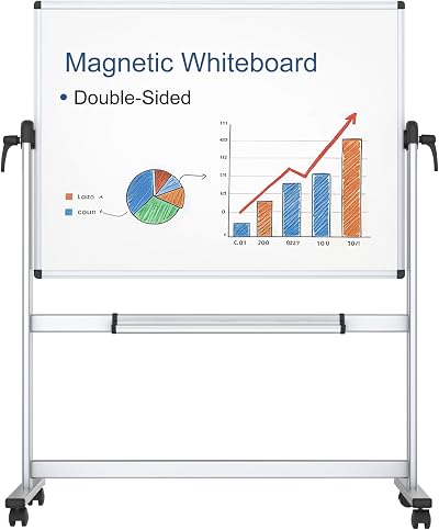 VIZ-PRO Double-Sided Magnetic Revolving Whiteboard 1200x900mm Aluminum Frame