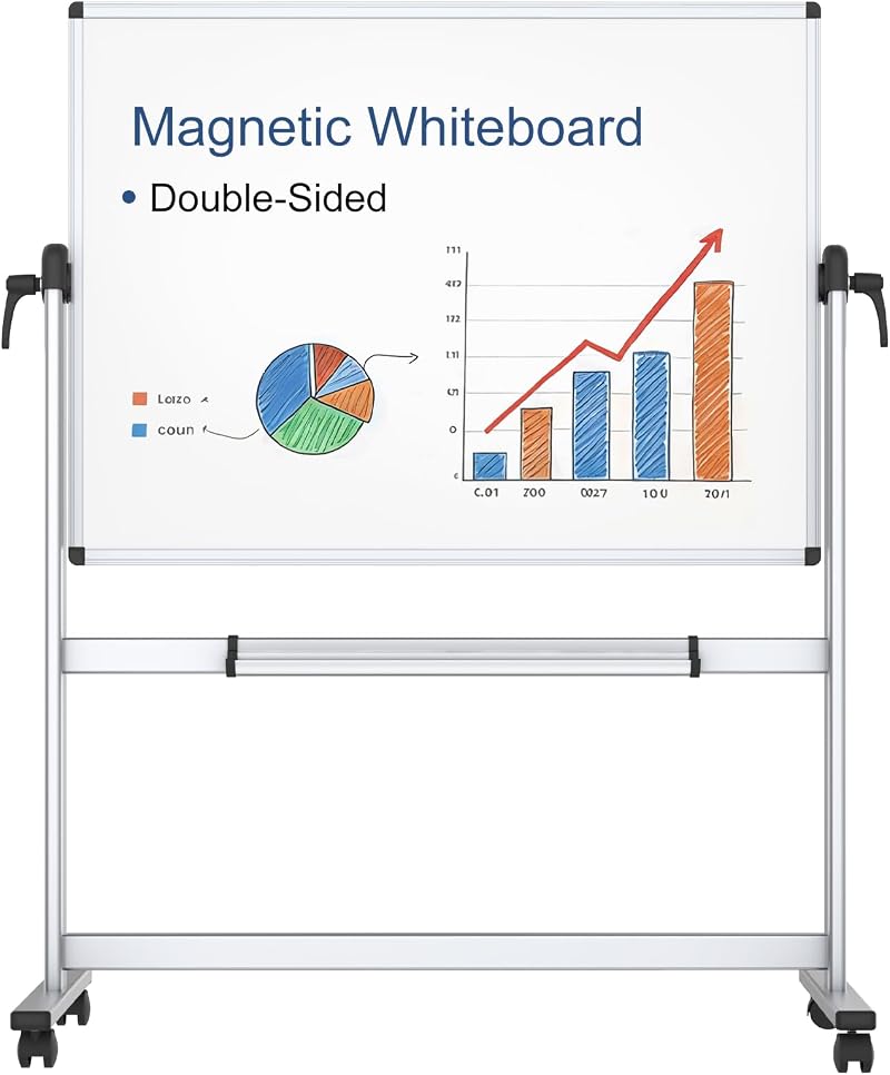VIZ-PRO Double-Sided Magnetic Revolving Whiteboard 1200x900mm Aluminum Frame