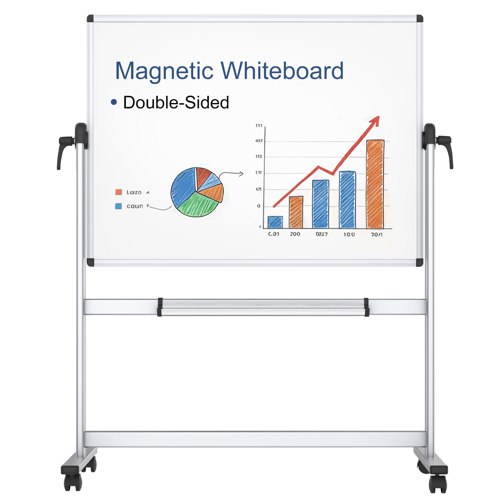 Photo 1 of ***MINOR DAMAGED, SEE PHOTOS*** VIZ-PRO Double-Sided Magnetic Mobile Whiteboard, 48 x 36 Inches, Aluminium Frame and Stand