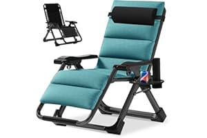 NAIZEA Padded Zero Gravity Chair, Folding Outdoor Lounge Chairs, Adjustable Reclining Camping Chairs with Cup Holder, Ergonomic Patio Lawn Chair for Balcony Beach Deck Yard