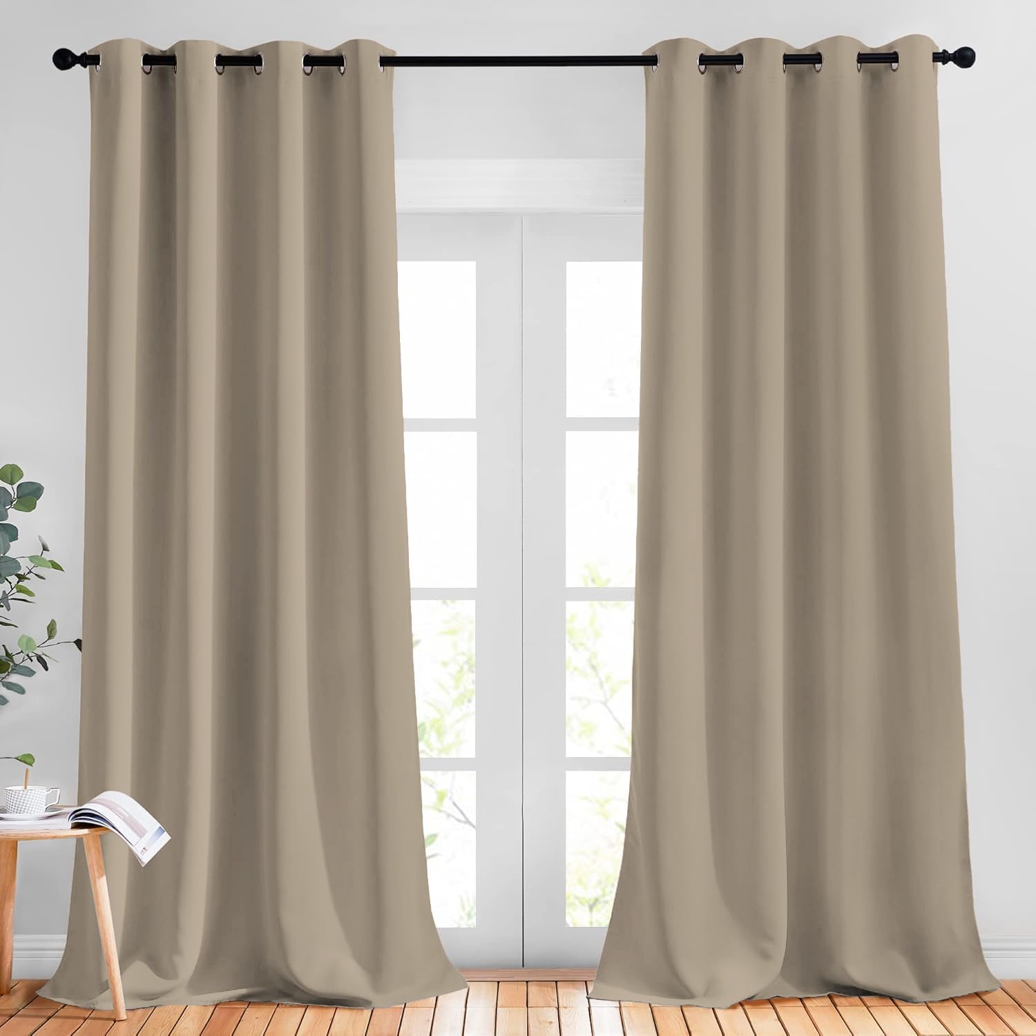 Photo 1 of NICETOWN Blackout 102 inch Curtains for Living Room, Grommet Thermal Insulated Room Darkening Curtains for Bedroom/Living Room, 2 Panels, W52 x L102, Taupe