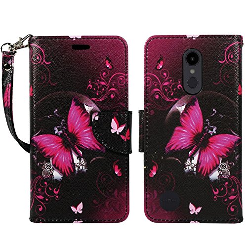 LG Tribute DYNASTY Case (Sprint, Boost) LG Aristo 2 MetroPCS T-Mobile (X210) Wallet Pouch Flip Folio [Kickstand Feature] PU Leather Cover w/ ID&Card Slot Wrist Strap by Zase (Hot Pink Butterfly)