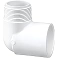 PVC 90 Degree Elbow Pipe Connector – 3/4 inch MNPT Male Pipe Thread x 3/4 inch Slip Socket 90 Degree Street Elbow SCH 40 for Home Sewer Plumbing Water Line – White