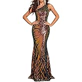 Women's Sparkle One Shoulder Prom Dress Metallic Formal Mermaid Evening Gowns