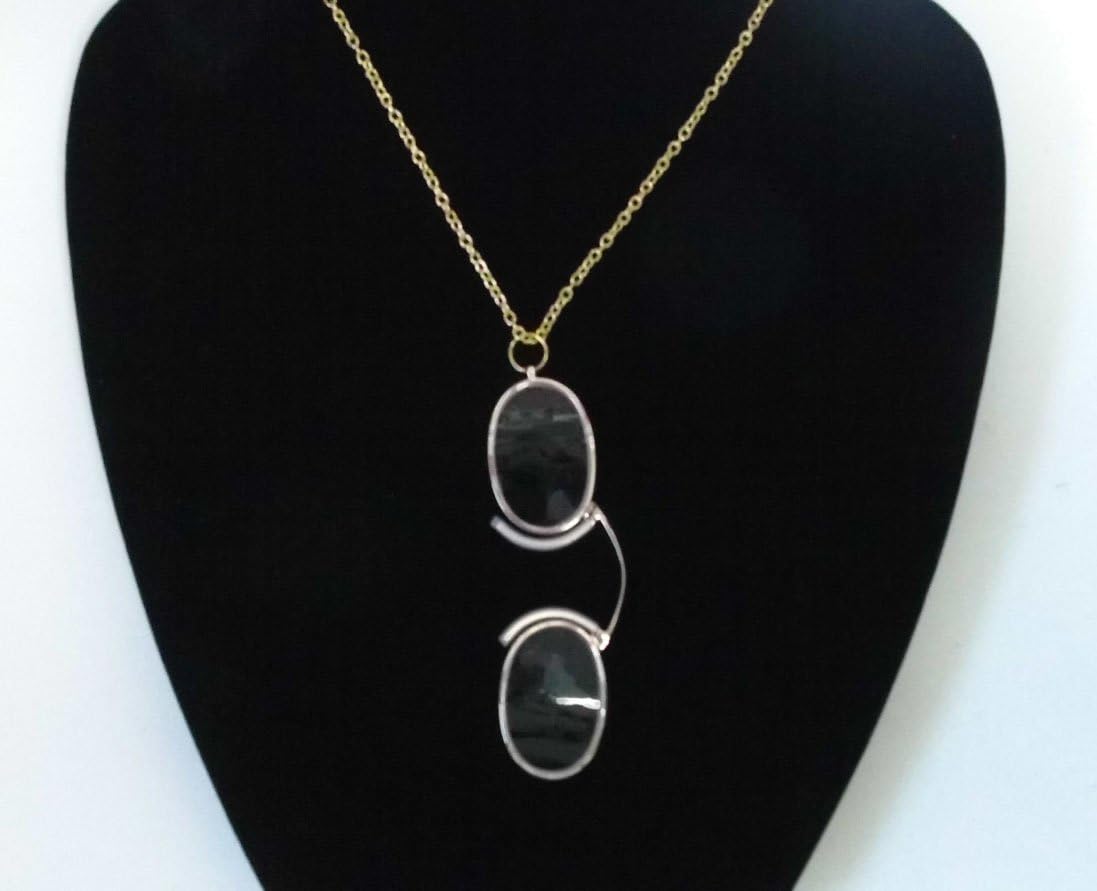 Metal Frame Compact Specs Advanced Reading Glasses Pince Nez Type +1.00 with 30" Necklace