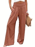 ANRABESS Women Linen Palazzo Pants Summer Boho Wide