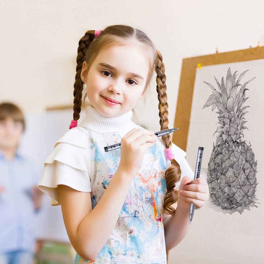 Black Fineliner Ink Pens, Micron Waterproof Sketching Drawing Pens for Documents Anime Comic Artist Illustration Fine Tip Art Micro Pens for Bullet Journaling Kids School Supplies : Office Products