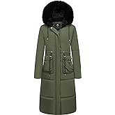 MOERDENG Women's Long Winter Puffer Coat Waterproof Warm Maxi Down Jacket Faux Fur Removable Hood Parka