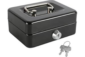 xydled Locking Steel Mini Cash Box with Removable Coin Tray and Key Lock,4.92" x 3.74" x 2.36",Black