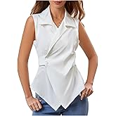 Floerns Women's Elegant Sleeveless Wrap Front Work Shirts Collared Dressy Casual Blouse Tops
