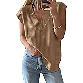 Saodimallsu Womens V Neck Sweater Vest Oversized Ribbed Knit Sleeveless Casual Loose Fit Pullover Tank Top