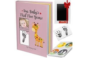 Novarena First 5 Years Baby Memory Book Journal Scrapbook 48 Pack Monthly Milestones Stickers & Clean-Touch Baby Safe Ink Pad