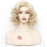 Gerulyss Short Blonde Wavy Wigs for Women Gold Curly Shoulder Length Natural Wig Synthetic Full Middle Part Wig for Role Play,Halloween,Daily Use