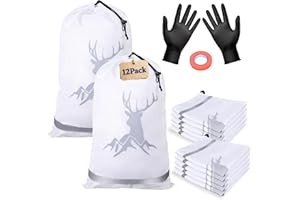 TheClouds 12 Pack Elk Game Bags,Game Bags Hunting with Reflective Strips,Reusable Waterproof Caribou Game Bag 20" x 30" -Big Game Bag for Elk Deer Duck Moose and Caribou