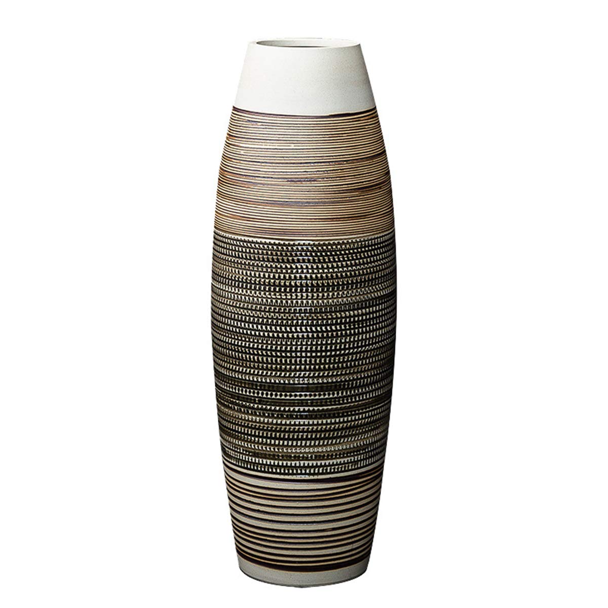 fanquare Height 50cm Large Handmade Ceramic Floor Vase, Brown and Black Stripe Home Decorative Flower Vase