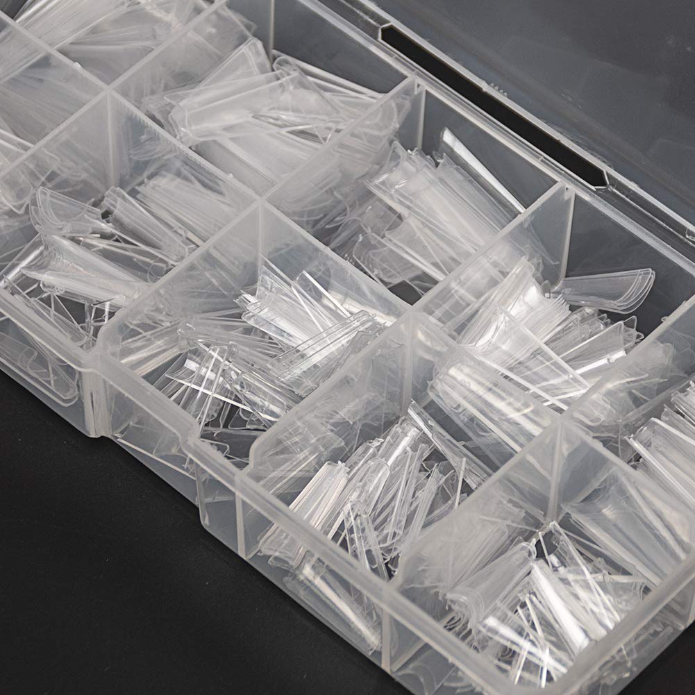 AORAEM French Tip Nails Acrylic Nail Clear Half Fake Nail Tips 500Pcs Lady French Press on Nail with Box (Clear-Box): Beauty