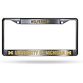 Michigan Wolverines Premium Black Long Lasting Zinc Alloy NCAA License Plate Frame – 2 Screw Tag Holder with Highlighted Team Pride and Team Cheer - Complements Any Color of Truck, SUV, Car