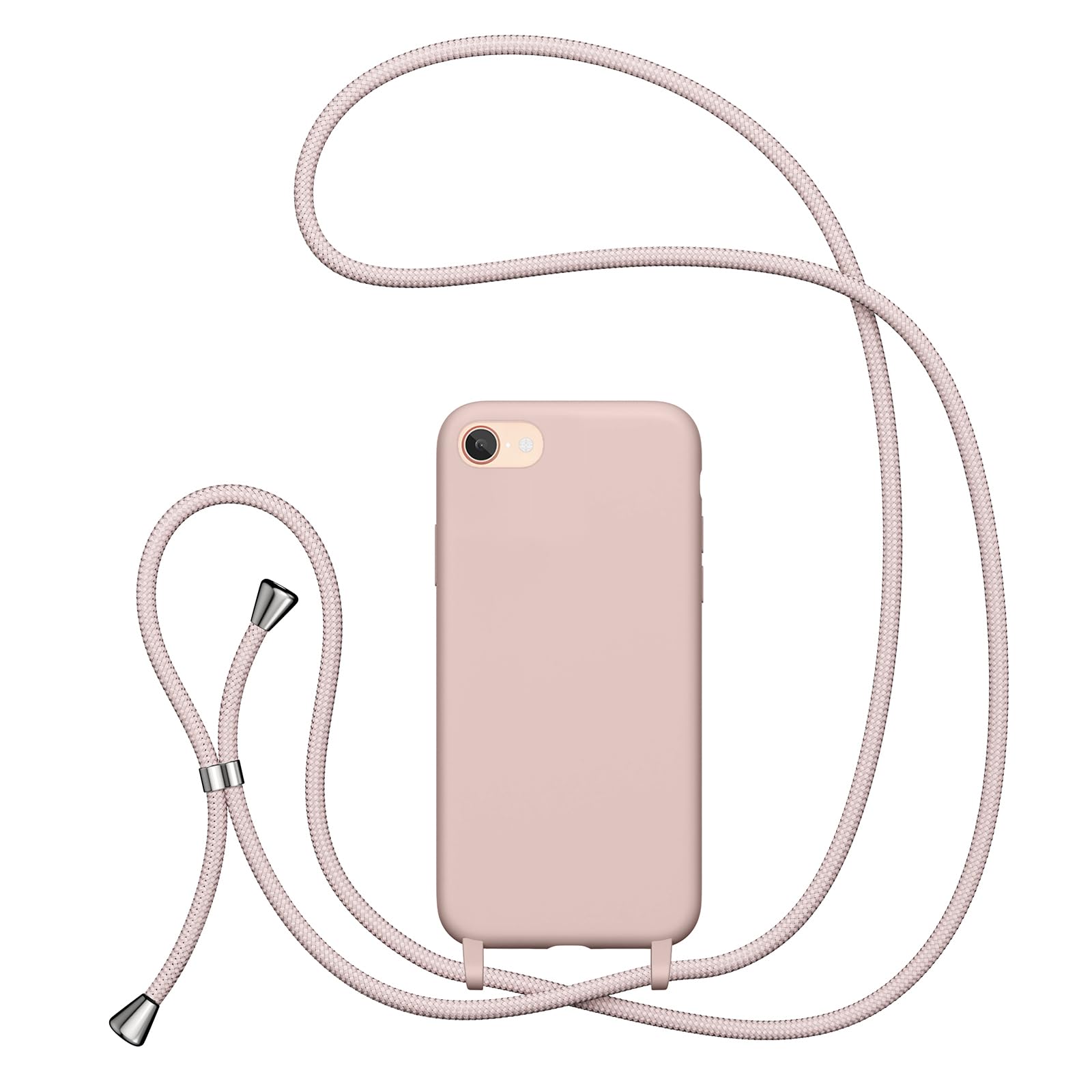 UEEBAI Crossbody Lanyard Phone case for iPhone 7/8/SE 2022 5G/SE 2020, Silicone Phone Cover Necklace Cord Strap Soft Shockproof Protective Case for iPhone SE3/SE2 - Sandy Pink
