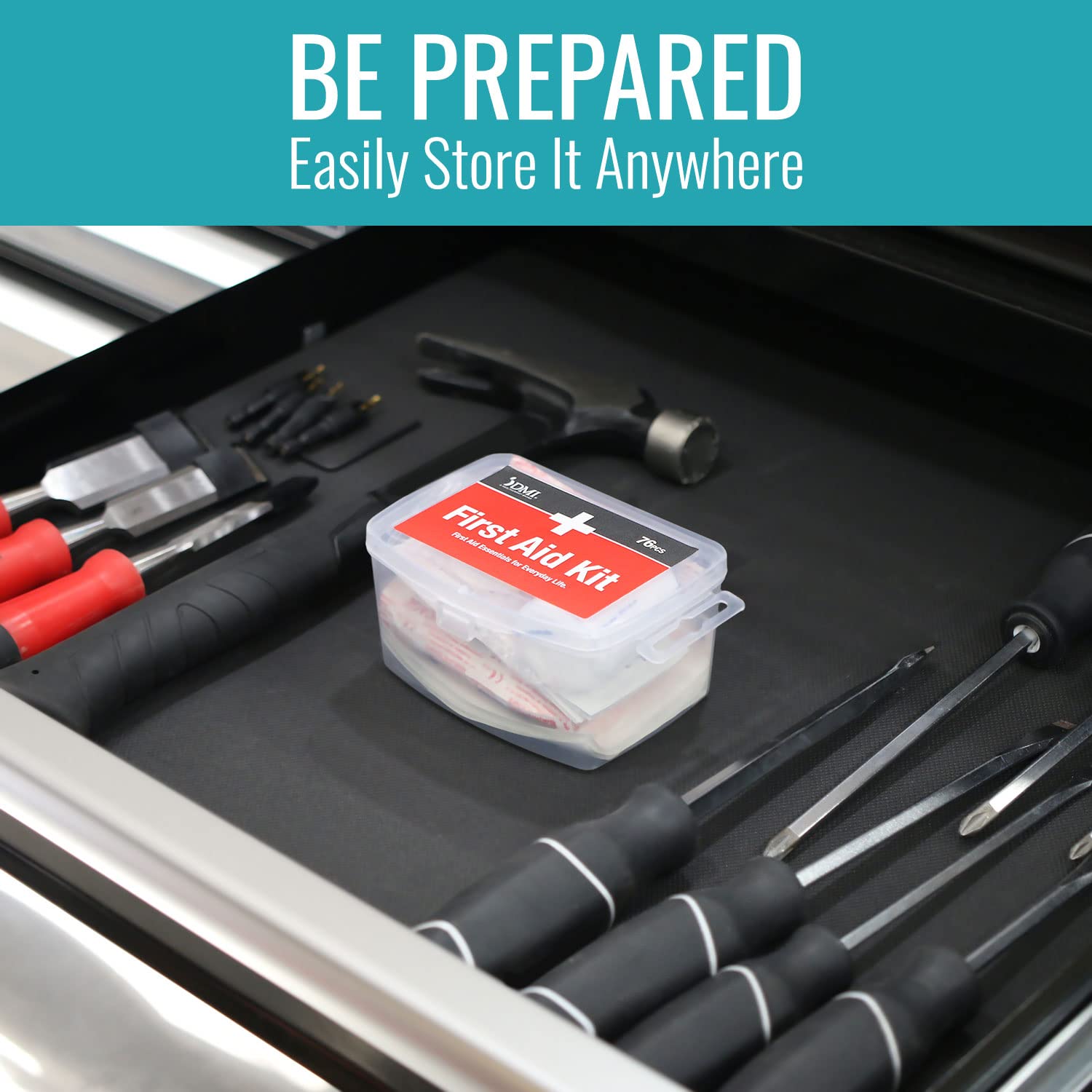 DMI 76-Piece First-Aid Kit, Portable All-Purpose Use for Minor Cuts and Scrapes, Durable Water-Resistant Case, Convenient and Portable for Travel, FSA & HSA Eligible