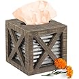 Autumn Alley Barn Door Rustic Square Farmhouse Tissue Box Cover, Farmhouse Bathroom Accessories, Rustic Bathroom Décor Tissue Holder, Wood Tissue Box Cover with Galvanized Decor