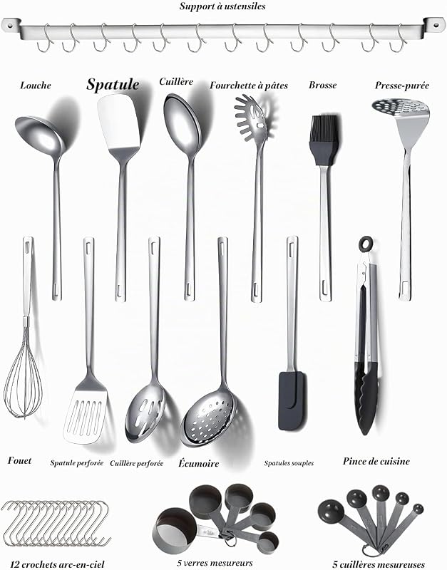 Ensemble d'ustensiles de cuisine en acier inoxydable,Kyraton ensemble d'ustensiles de cuisine de 37 pièces. — photo 2 sur 8