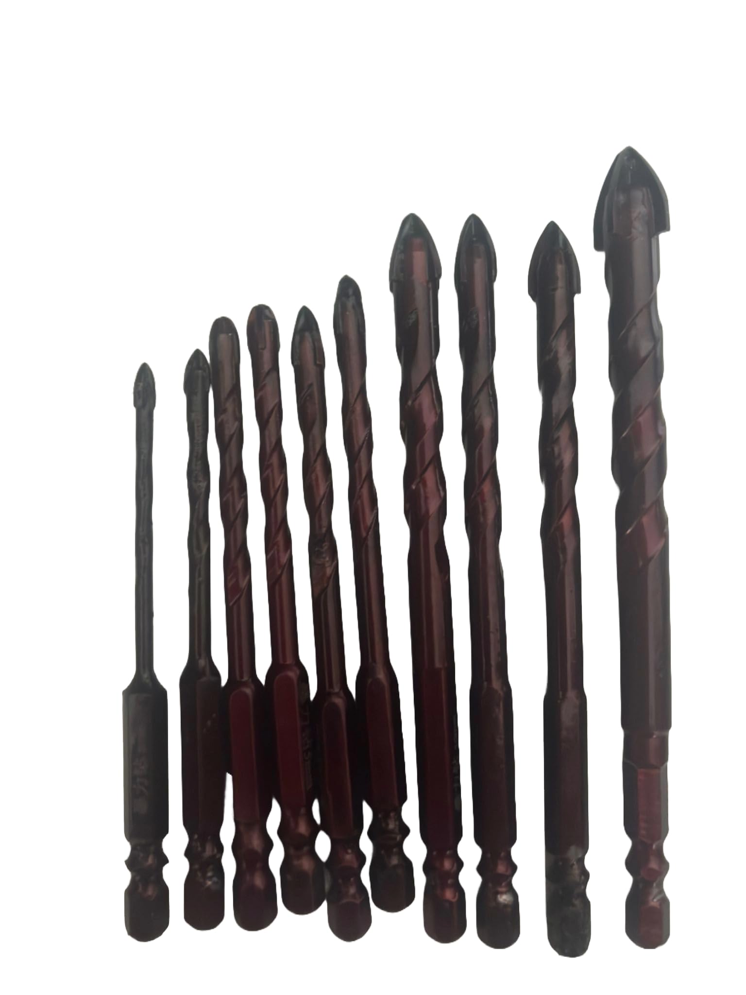 Sivitec 10 Pcs Tungsten Carbide Hard Alloy Cross Hexagonal Tile Drill Bits Set, 3-12 mm