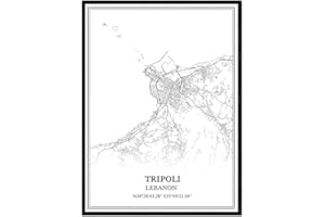 TANOKCRS Tripoli Lebanon Map Wall Art Canvas Print Poster Artwork Unframed Modern Black and White Map Souvenir Gift Home Decor 9x11 Inches