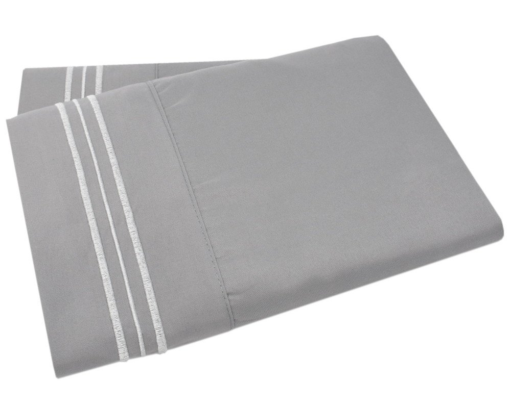 Mezzati Luxury Two Pillow Cases – Soft and Comfortable 1800 Prestige Collection – Brushed Microfiber Bedding (Gray, Set of 2 Standard Size Pillow Cases)