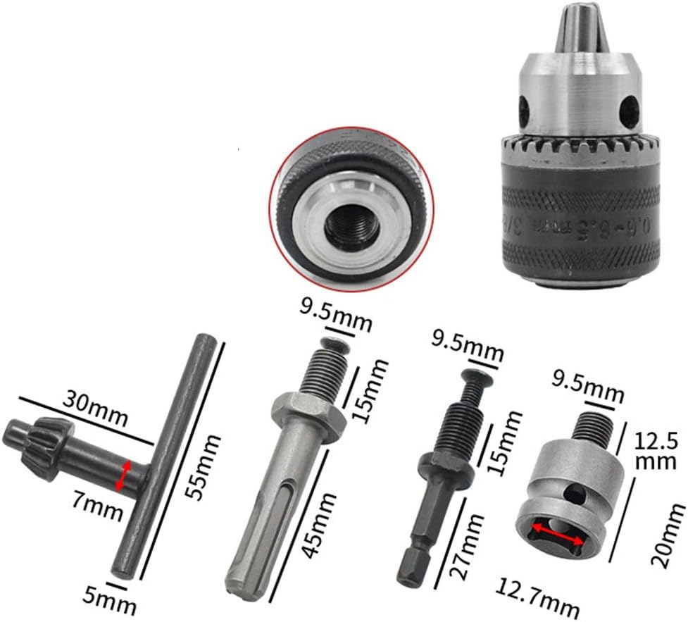 0 6 6 5mm 3 8 24unf Drill Chuck Converter Tool Kit With Sds Plus Shank 1 4 Hex Shank 1 2 Inch Socket Square Female Adapter