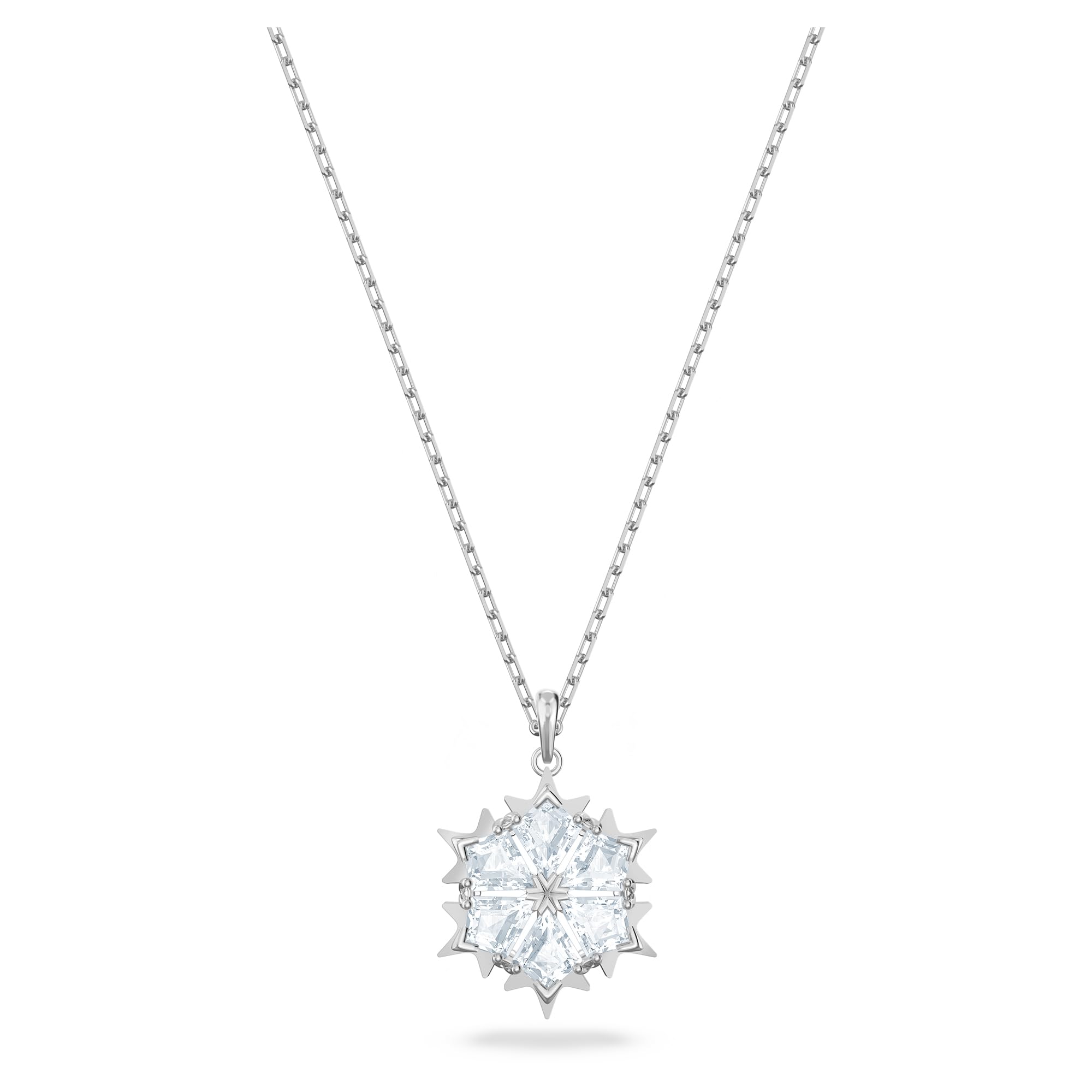 Swarovski Magic Pendant Necklace, Snowflake Motif with Clear Crystals in a Rhodium-Finished Setting, Part of the Magic Collection Image