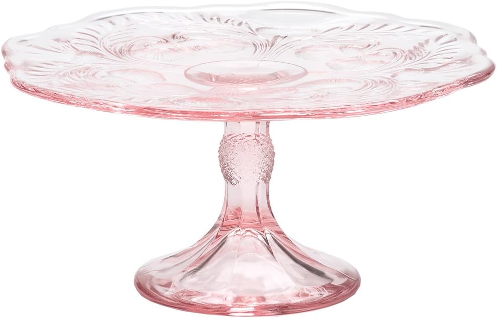 9" Pink Glass Inverted Thistle Pattern Cake Cup Cake Plate Stand