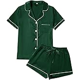 4Pcs Womens Satin Silky Pajama Sets Short Sleeve Shirt XS-4XL Floral Pajamas Set Soft PJ Loungewear Sleepwear