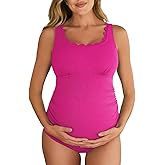 Summer Mae Ribbed Maternity One Piece Swimsuit Scalloped Cut Out Pregnancy Bathing Suit Square Neck