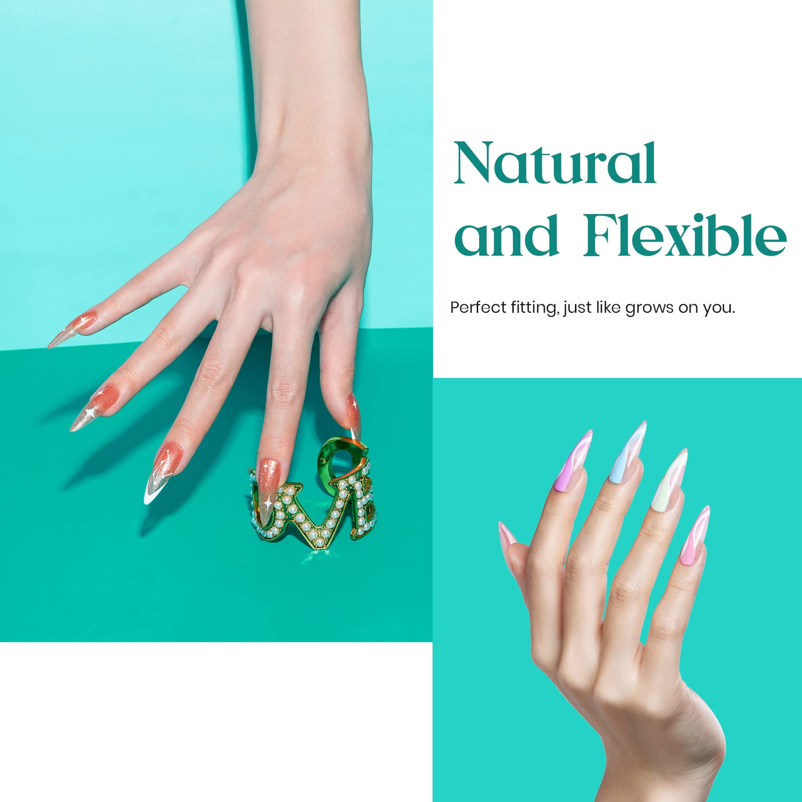 Beetles Stiletto Nail Tips-500Pcs Medium Clear Stiletto Nail Tips, Pre Shaped Clear Full Cover False Nails for Gel Polish Art Soak Off Lamp Easy Nail Extensions Acrylic False Nail Tips - Image 4