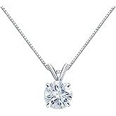 1/2 to 3 1/2 Carat Round Moissanite Solitaire Pendant Necklace in 14k Gold (H-I, cttw) 4-Prong 16 to 18 Inch Adjustable Chain Spring Ring by Diamond Wish