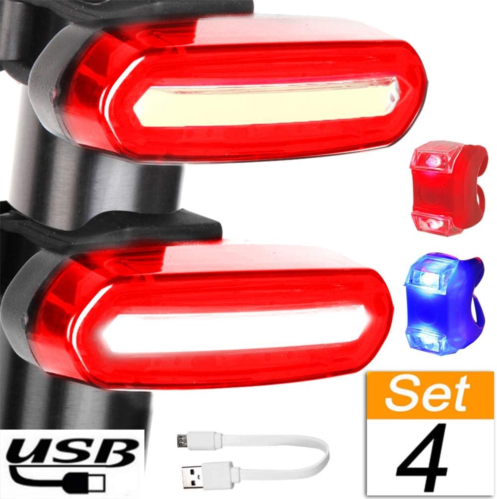 Uoobeetryy Set of 4 Ultra Bright LED Bicycle Rear Lights Front and Back USB Rechargeable Bike Tail Light Easy Installation Waterproof Headlight & Taillight for Cycling Safety Flashlight
