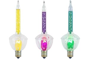 Novelty Lights Replacement Glitter Bubble Lights 3 Pack, Yellow/Purple/Green Liquid and Bulbs with Clear Bases, Vintage Glass Holiday Bulbs with Flowing Glittery Liquid, 5 Watts Each, C7/E12 Base