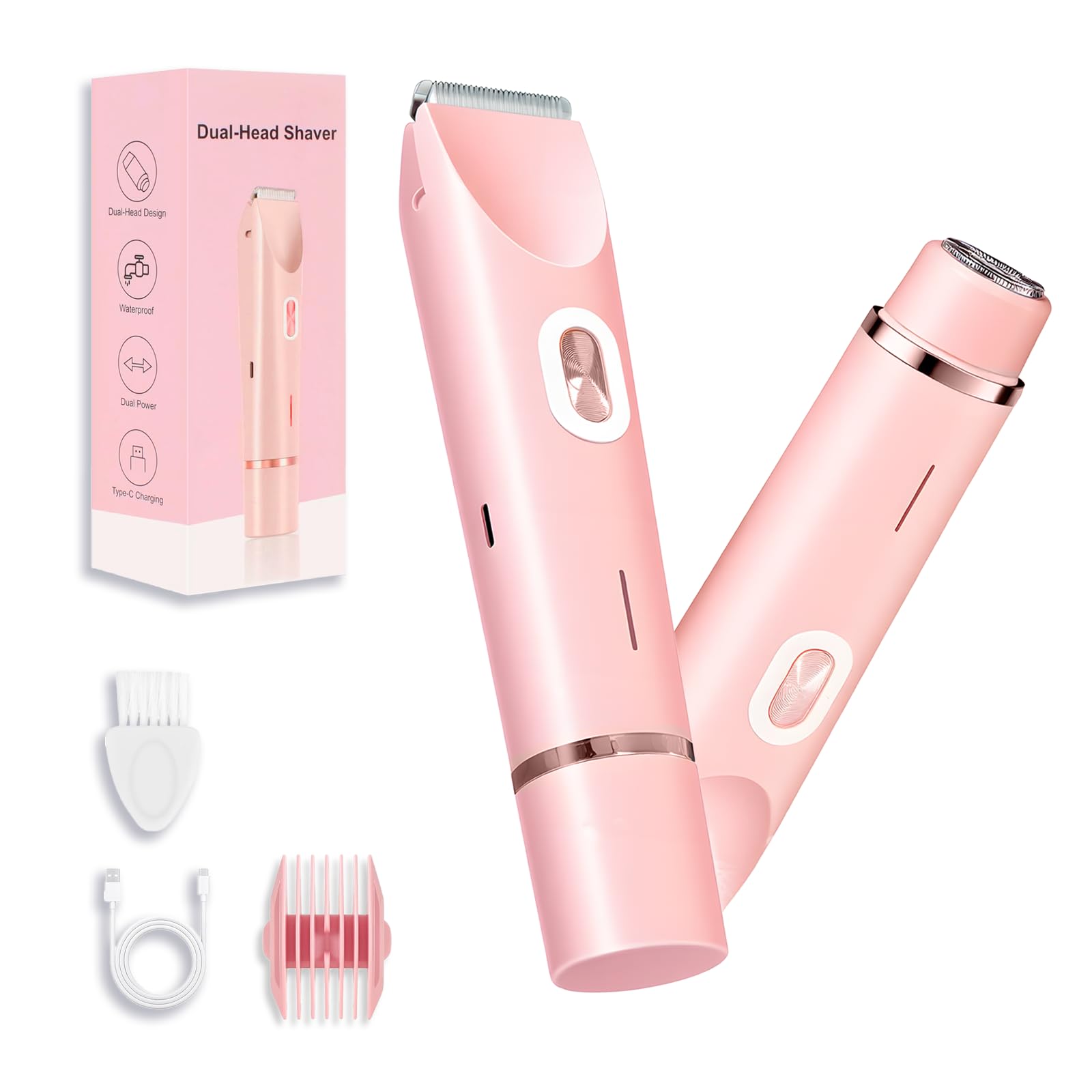 2-in-1 Bikini Trimmer for Women - IPX7 Waterproof & Painless Electric Razors for Bikini Line, Legs, Underarms, Face - Portable Cordless Shaver with Fast Charging | Ideal Christmas Gift for Women