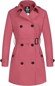 wantdoWomen's Waterproof Trench Coat Classic Lapel Outerwear Coat with Belt