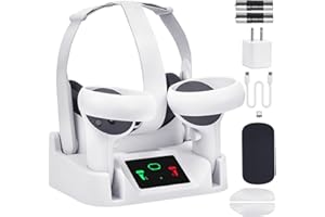 Lampelc Charging Dock for Oculus/Meta Quest 2, Compact Charging Station for VR Headset Controllers Magenetic Charging Stand, with LED Display, 2 Rechargeable Batteries, Support Elite Strap