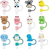 12 Pcs Silicone Straw Toppers for Stanley Cups, 3D Reusable Cute Animal Cover Caps Decoration for 40&30 oz Tumblers with DIA 10 mm Straws