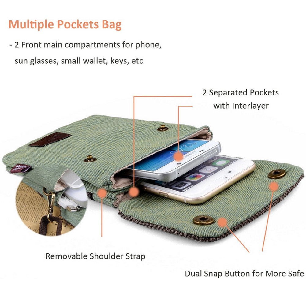 S.LOVE Heavy-Duty Canvas Change Purse Short Women Wallet Mini Crossbody Bag for iPhone 6/6S Plus Galaxy Note Series