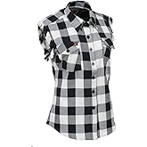 Milwaukee Leather MNG21625 Women's Flannel Down Sleeveless Shirt w/Button Black/White & Cut Off Frill Arm Hole - Large